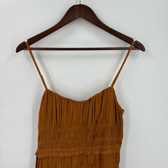 Anthropologie Gold Tiered Ruched Midi Dress Size 8 - Picture 4 of 12